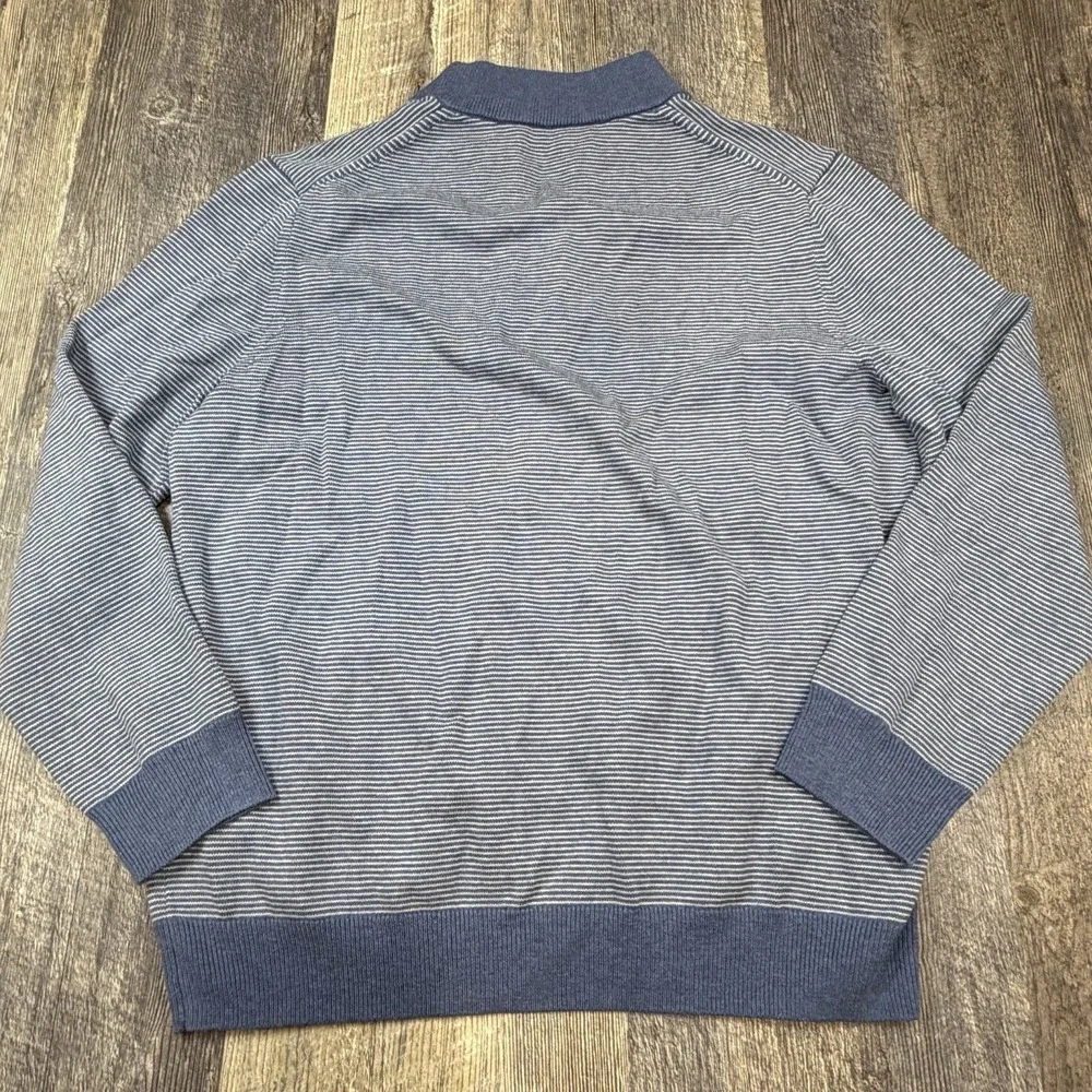 Vineyard Vines Men's XL Blue Striped 1/4 Zip Merino Wool Cotton Sweater Pullover